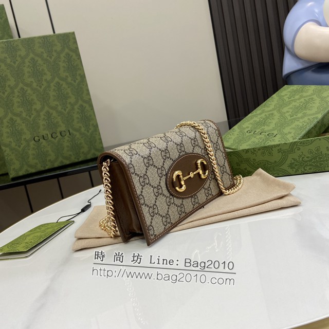Gucci專櫃古馳最新款Horsebit 1955系列鏈條錢包 jh1974型號：621892